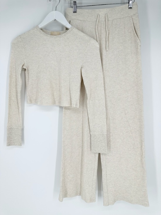 nuuds Pants - Nuuds Thermal Waffle Knit Matching Set Crop Long Sleeve